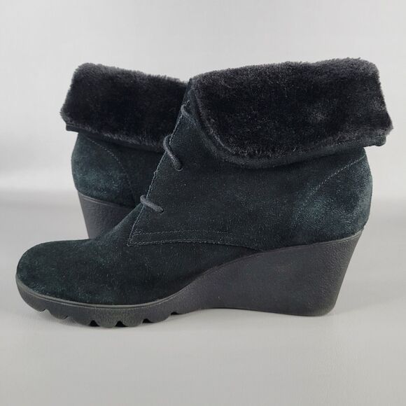 Donald J Pliner Maxxi Ankle Boots Wedge Lace Up Black Suede Size 8 M Faux Fur - Picture 4 of 14